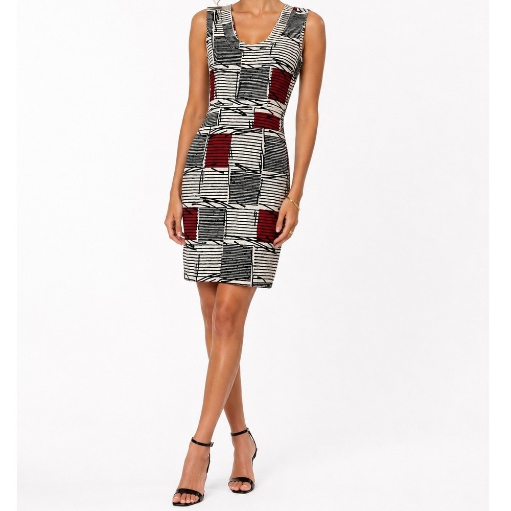 S Samantha Sung New York Geometric Cotton Sheath Dress Made in Bali Size S